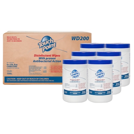 Touch Point Plus Disinfectant Wipes Canister, 6.7” x 7”, 200 Wipes/Canister, 6 Canisters/Case WD200